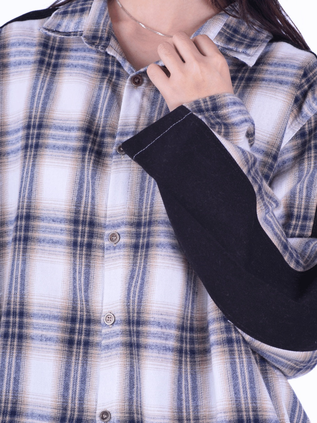 Two Tone Zipper Flannel Shirt