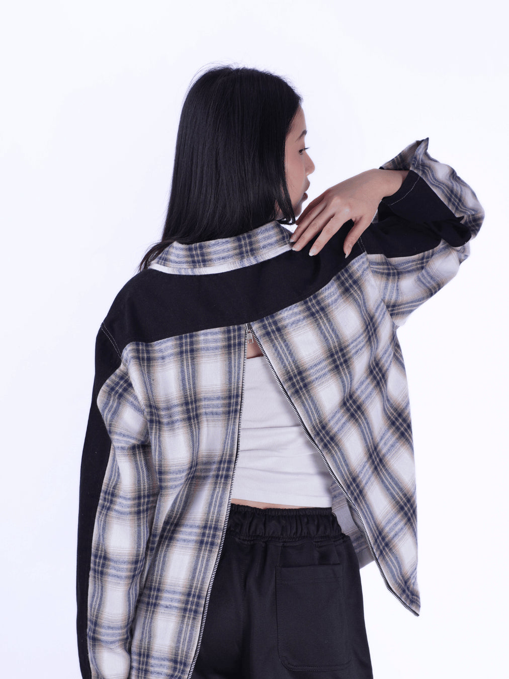 Two Tone Zipper Flannel Shirt