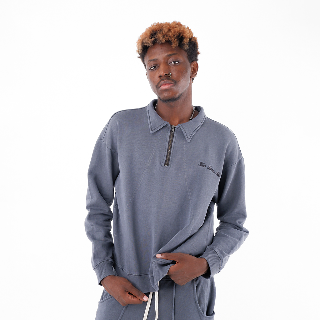 French Terry Rugby Shirt - Aged Black