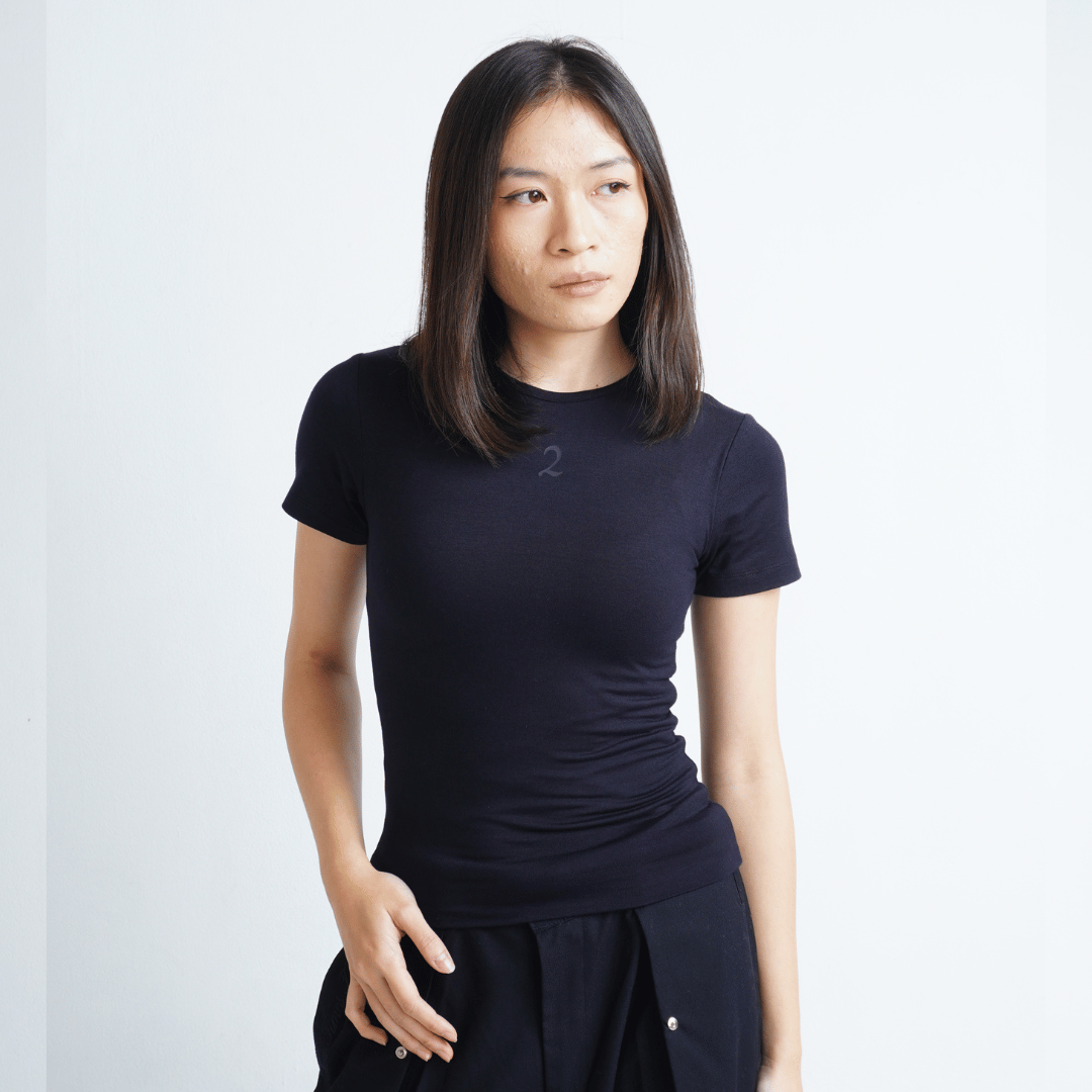 Double Layered Tencel Fitted Top Shortsleeve - Jet Black