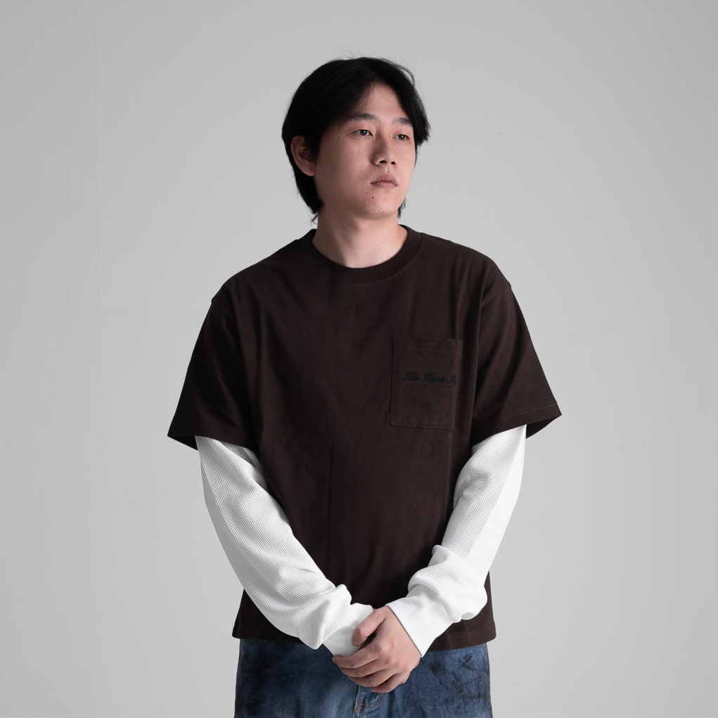 Double Layered Waffle Longsleeve - Brown/White