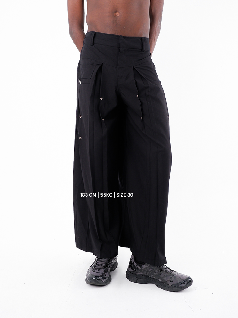 Double Pleated Trousers - Jet Black