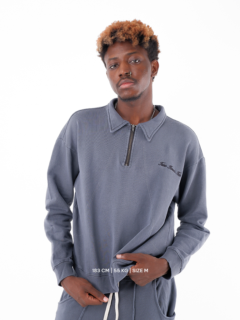 French Terry Rugby Shirt - Aged Black