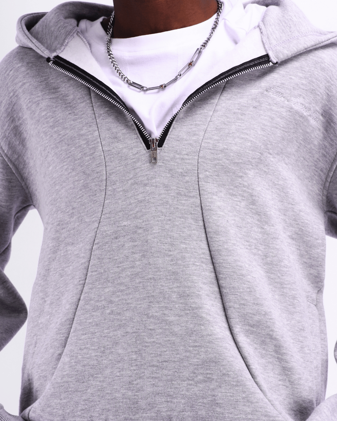 Boxy Half Zip Hoodie - Light Grey