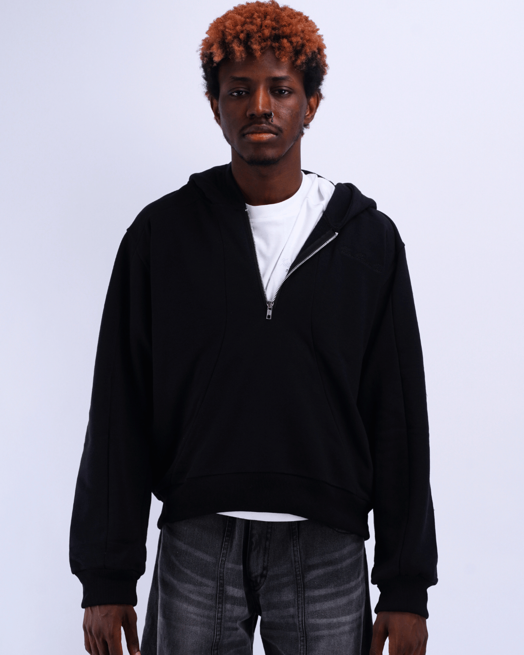 Boxy Half Zip Hoodie - Black