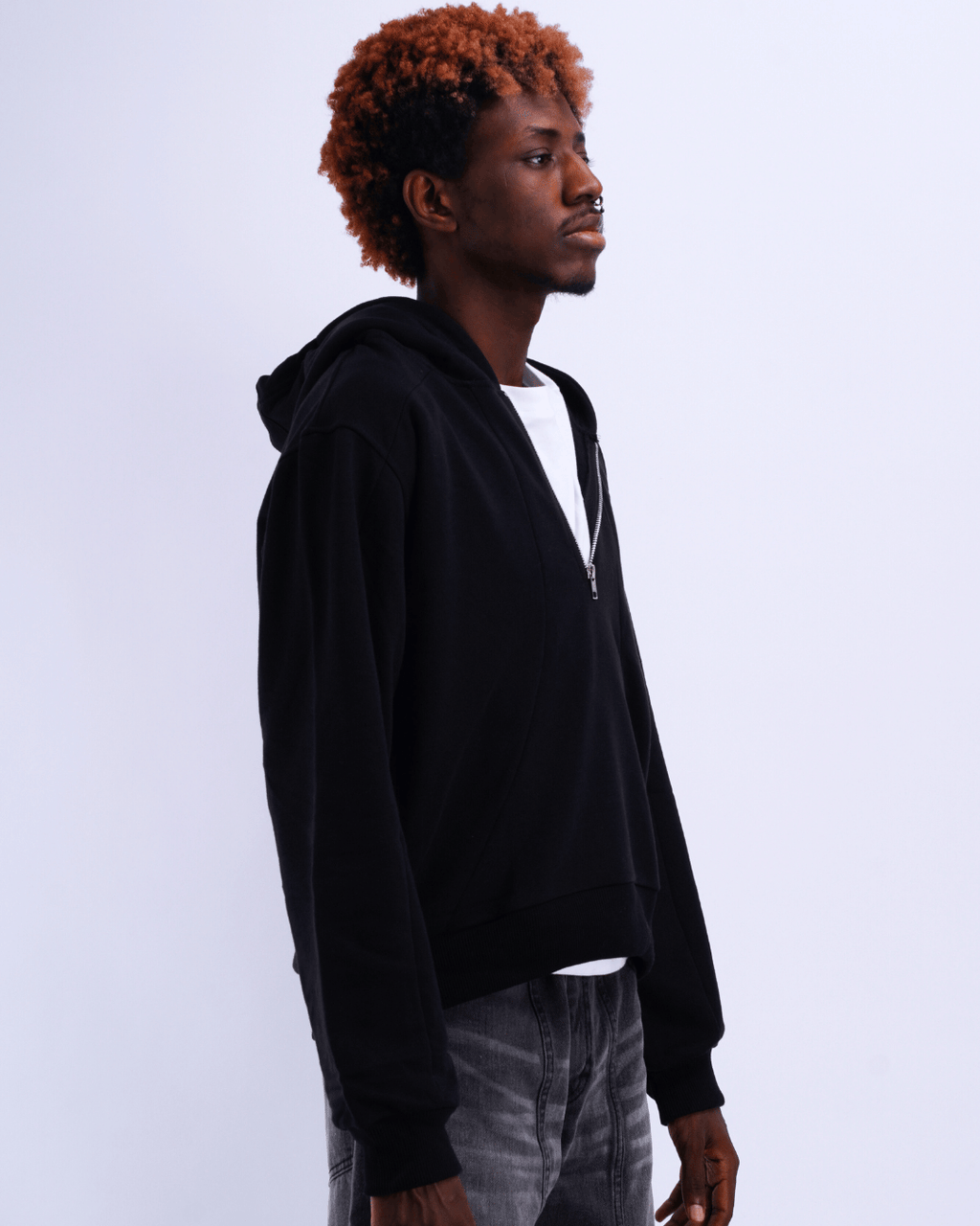 Boxy Half Zip Hoodie - Black