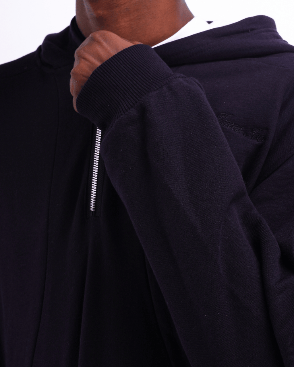 Boxy Half Zip Hoodie - Black