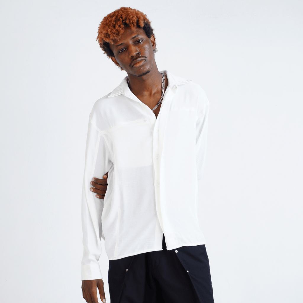 Flowy Double Collar Shirt - Broken White