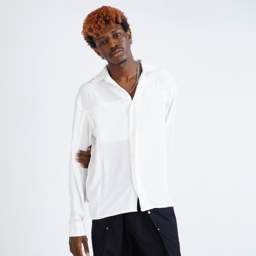 Flowy Double Collar Shirt - Broken White