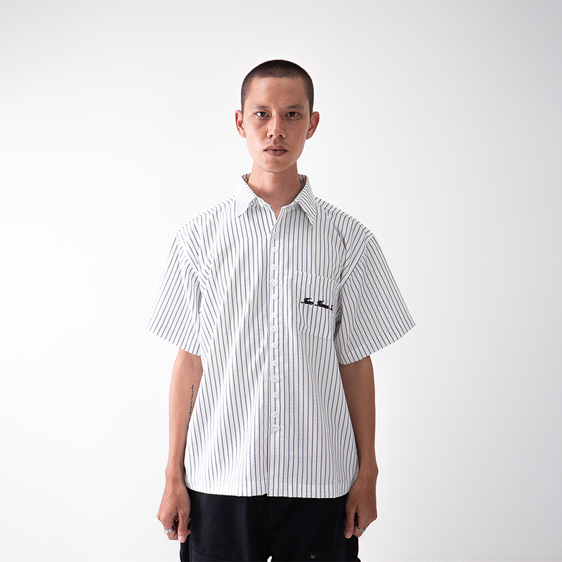 Pinstripe Logo Workshirt - Broken White