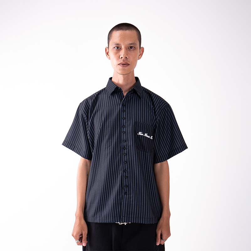 Pinstripe Logo Workshirt - Black Indigo