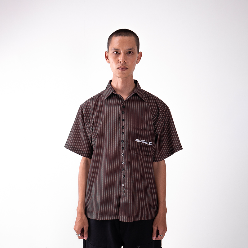 Pinstripe Logo Workshirt - Brown