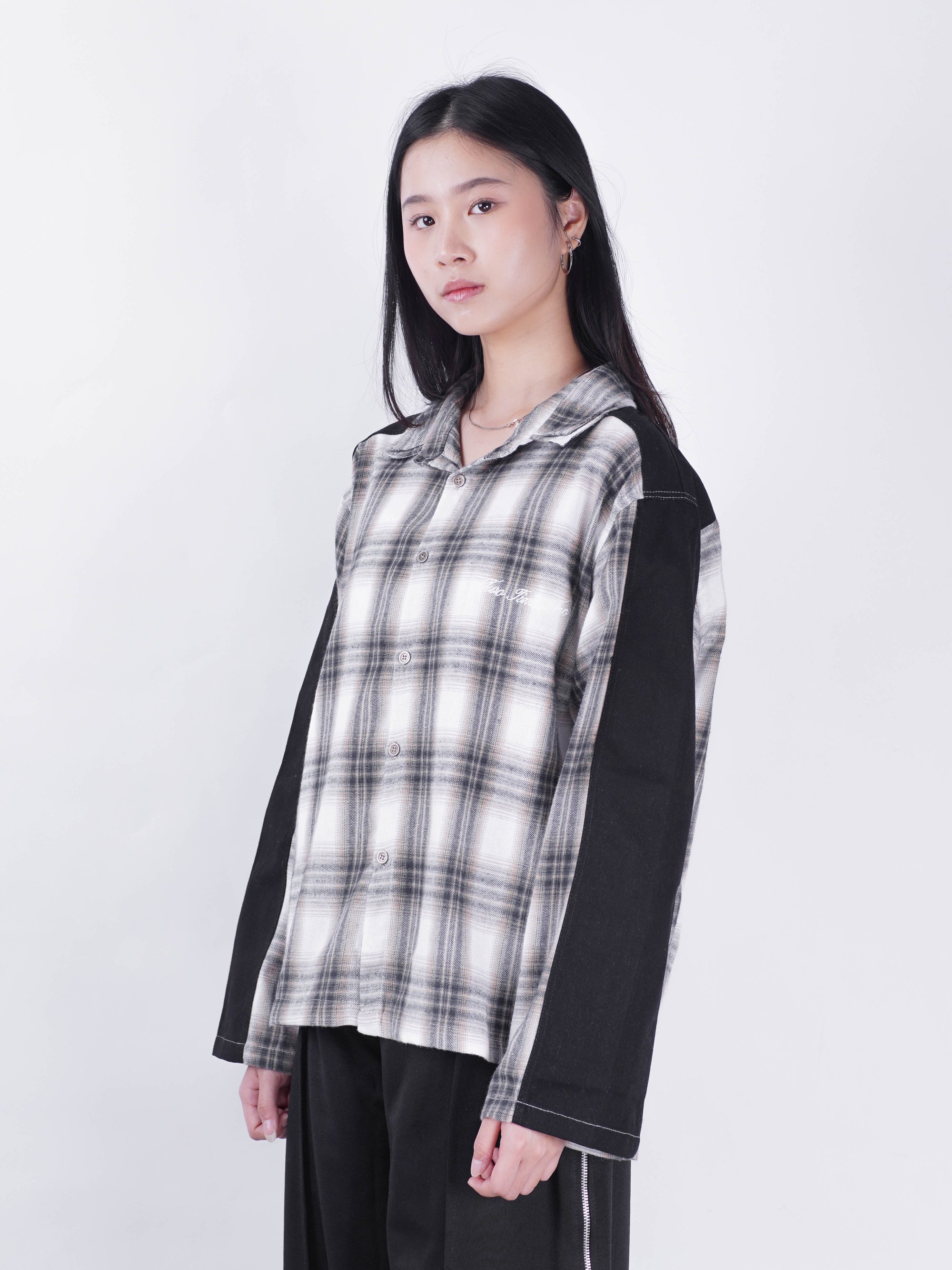 Two Tone Zipper Flannel Shirt