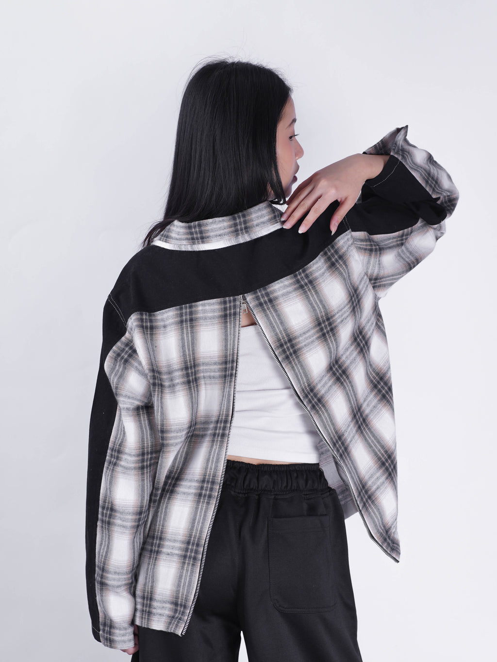 Two Tone Zipper Flannel Shirt