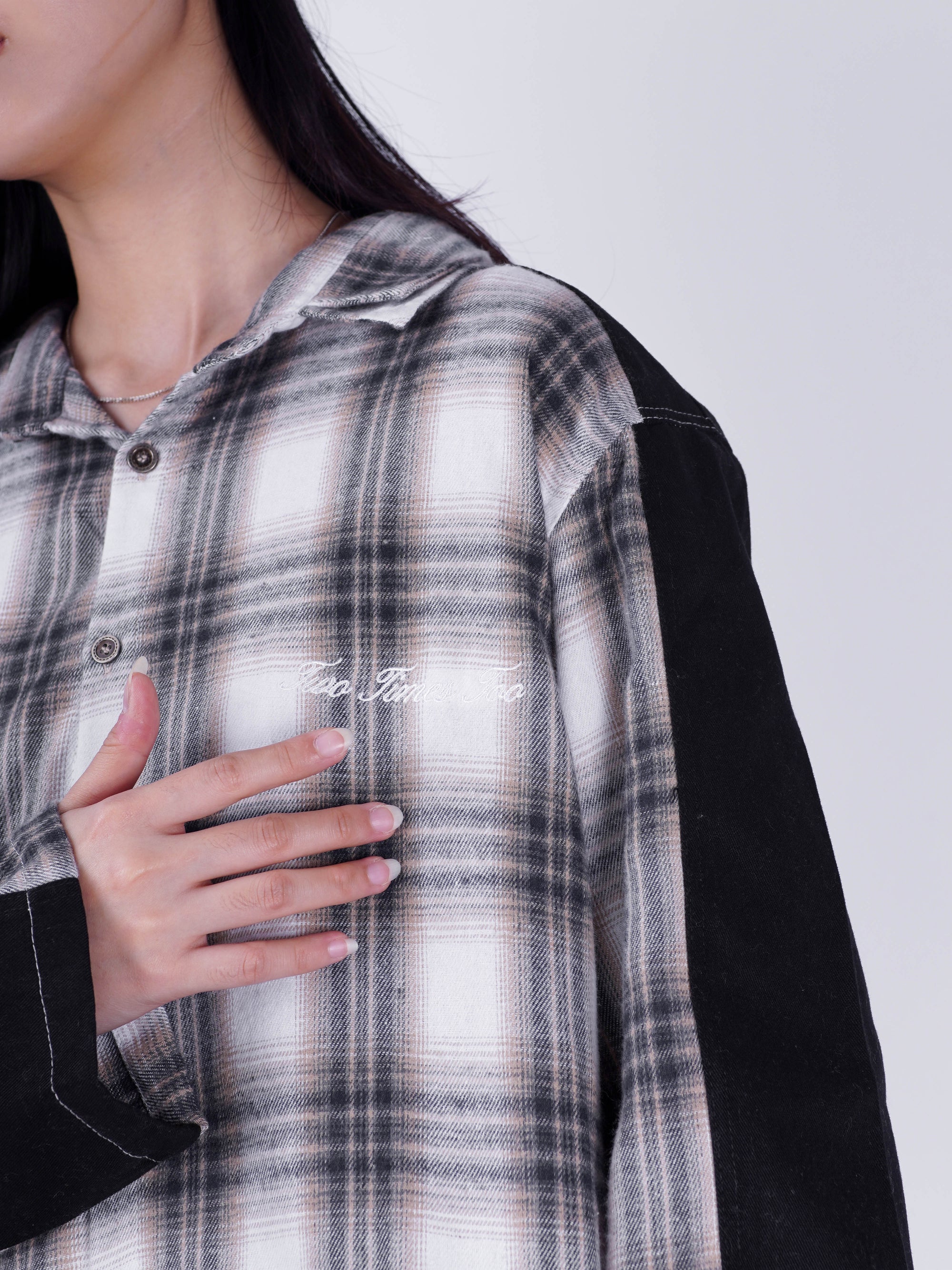 Two Tone Zipper Flannel Shirt