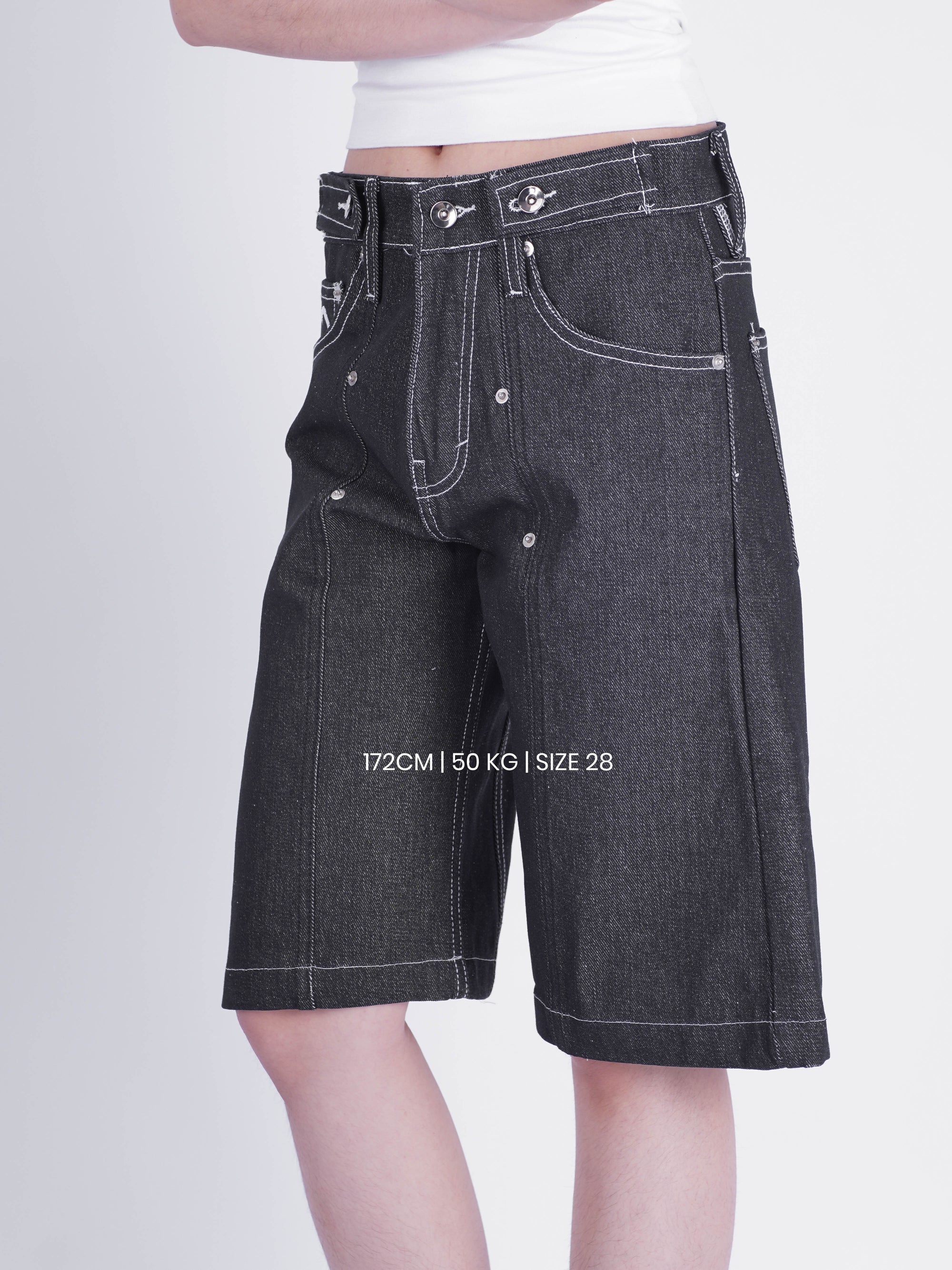 Pleated Jorts - Raw Black