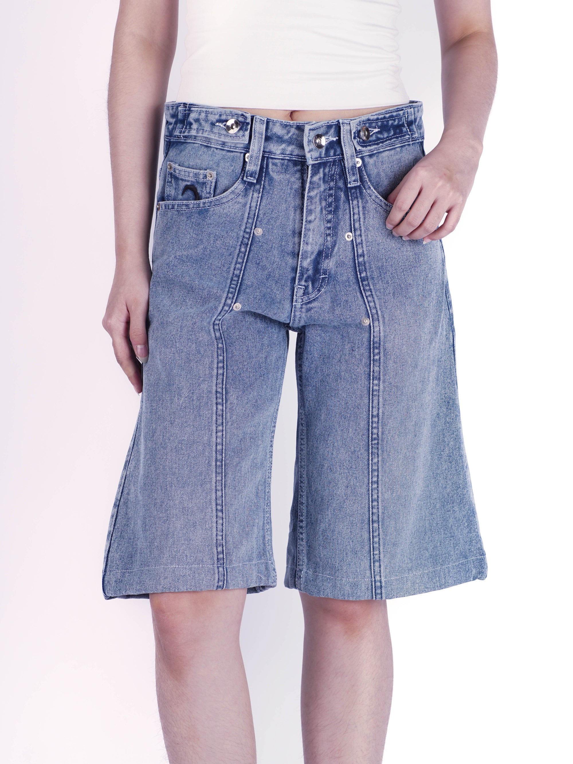 Pleated Jorts - Aged Blue