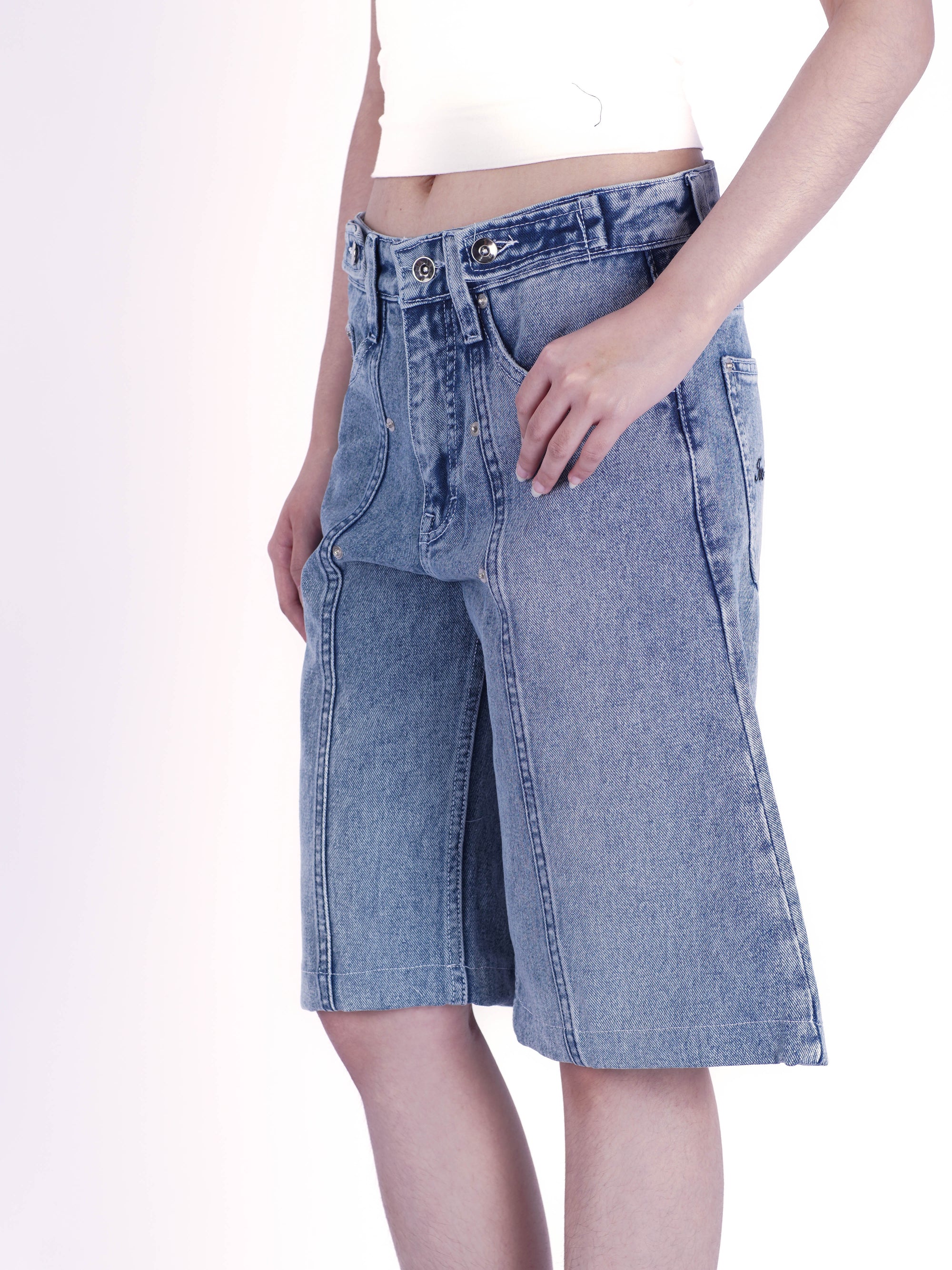 Pleated Jorts - Aged Blue