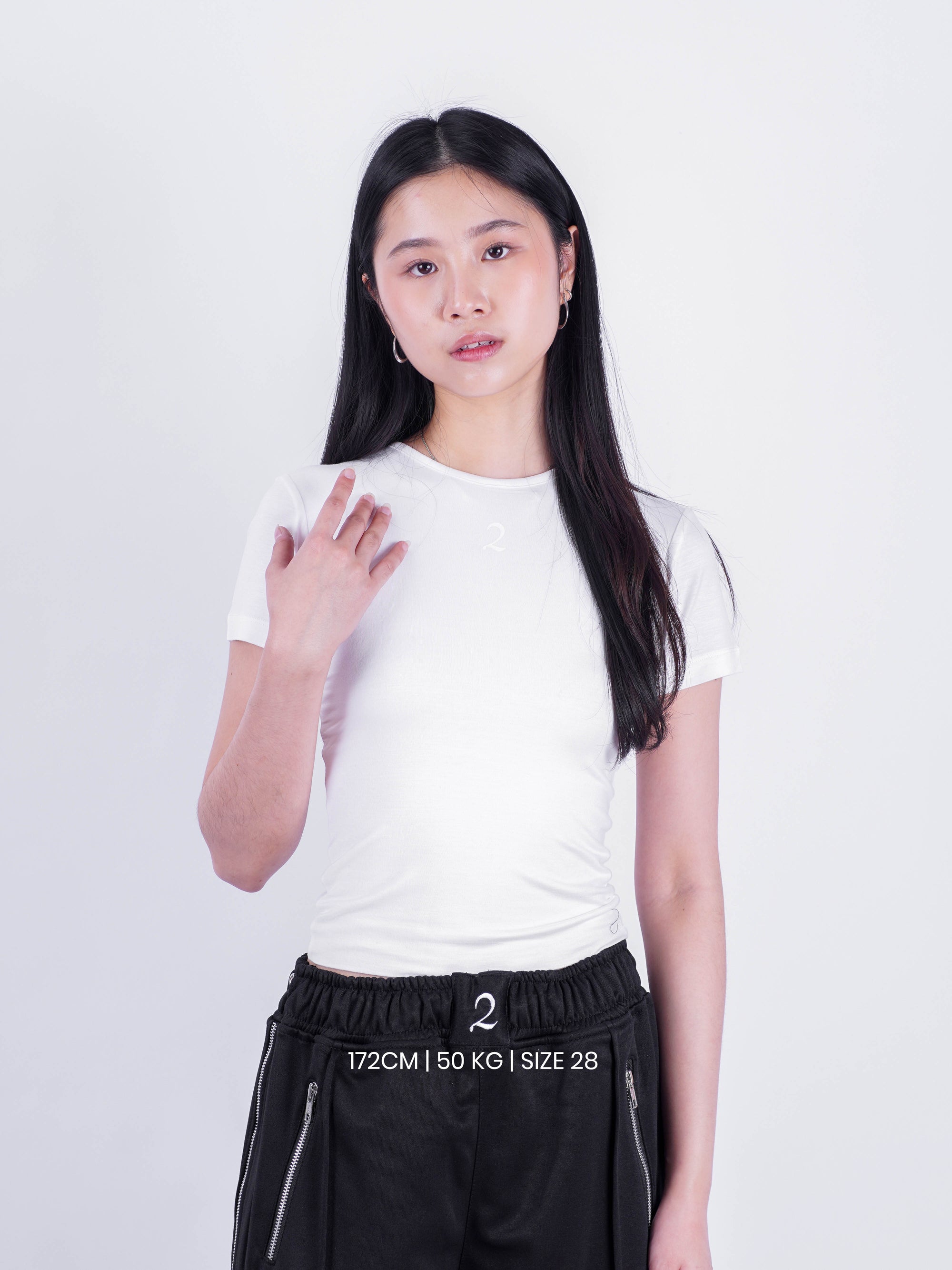 Double Layered Tencel Fitted Top Shortsleeve - White
