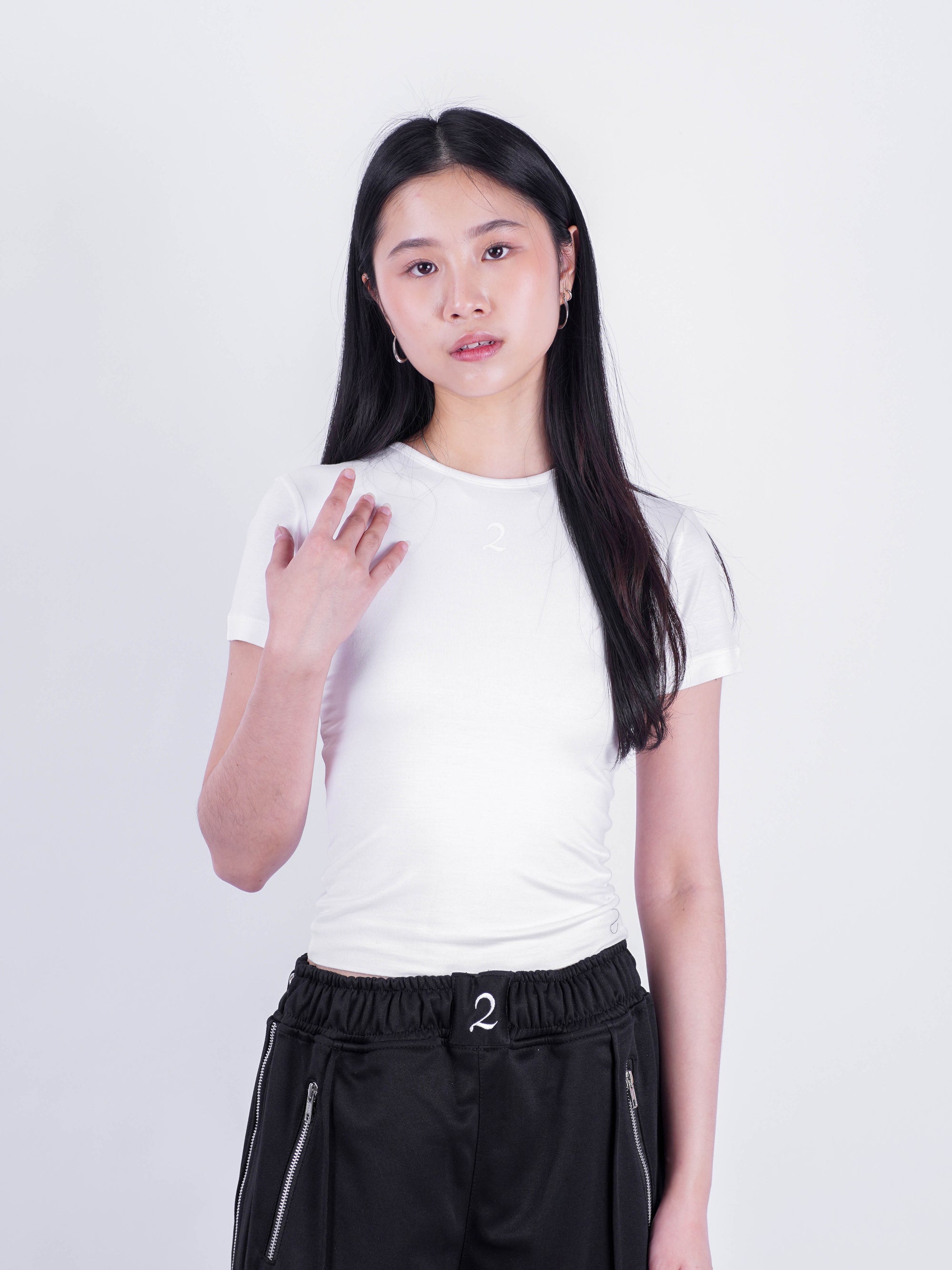 Double Layered Tencel Fitted Top Shortsleeve - White