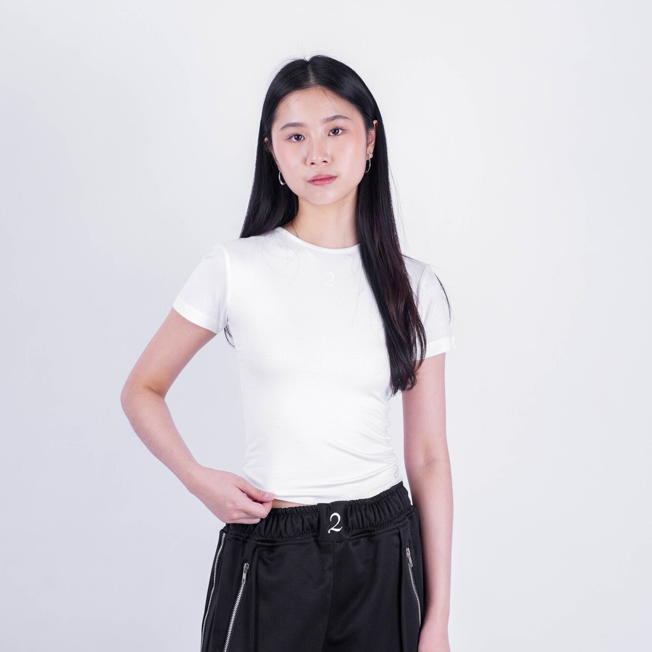 Double Layered Tencel Fitted Top Shortsleeve - White