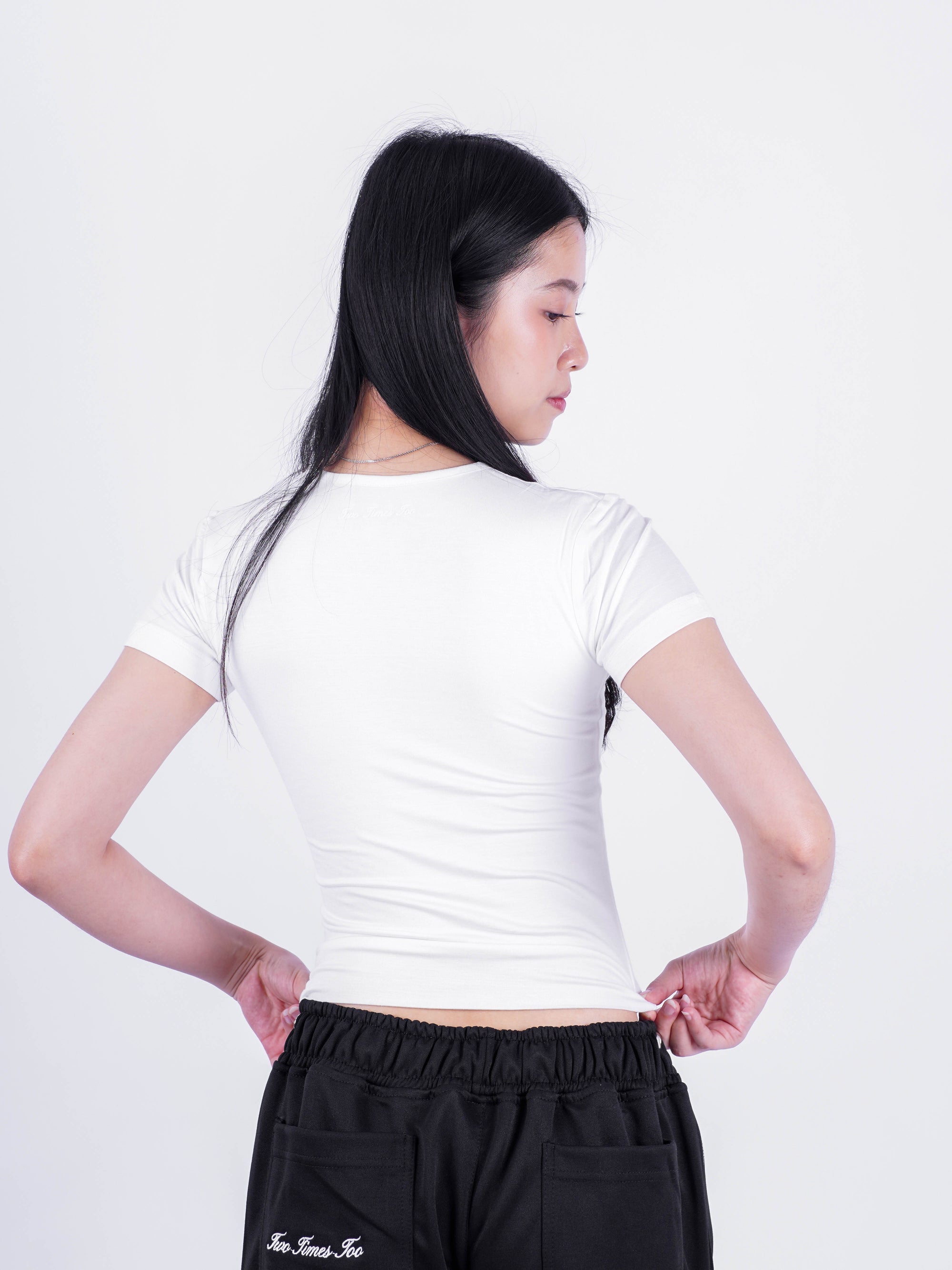 Double Layered Tencel Fitted Top Shortsleeve - White