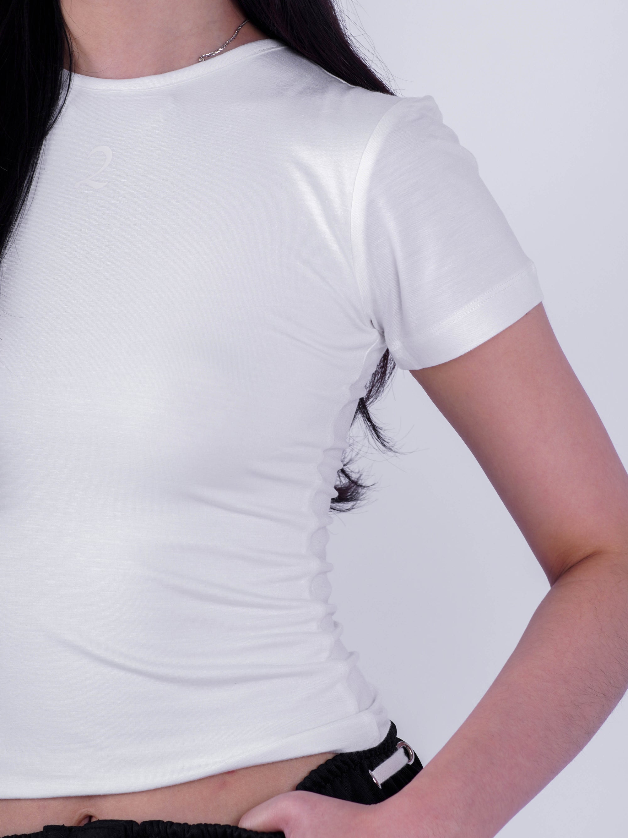 Double Layered Tencel Fitted Top Shortsleeve - White