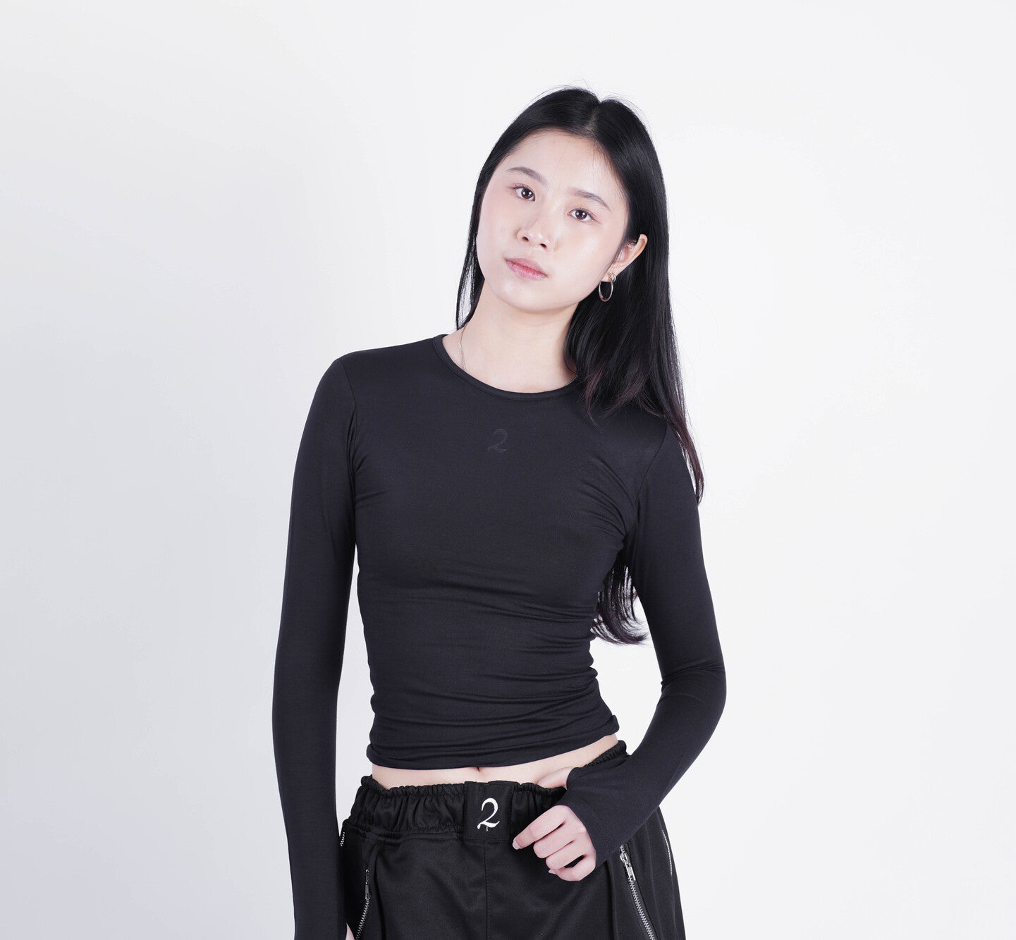 Double Layered Tencel Fitted Top Longsleeve - Jet Black