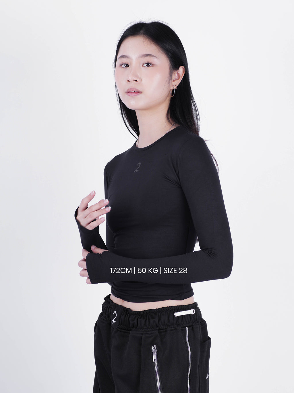 Double Layered Tencel Fitted Top Longsleeve - Jet Black