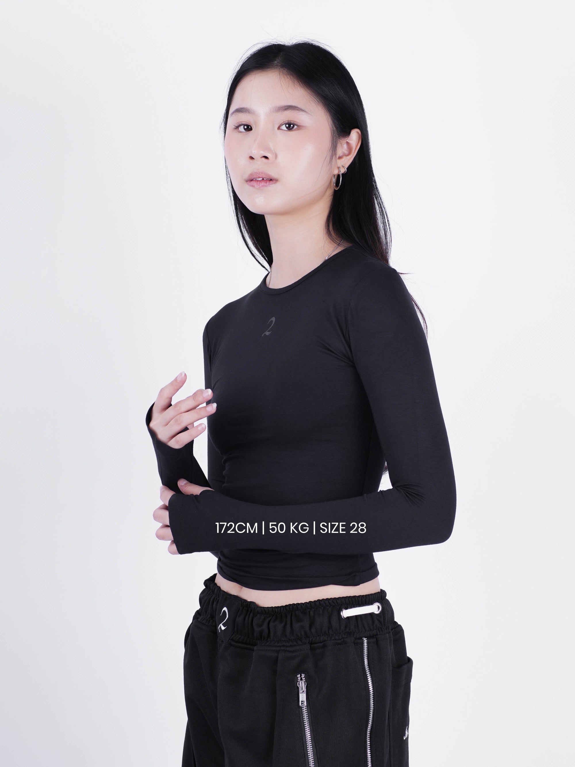 Double Layered Tencel Fitted Top Longsleeve - Jet Black