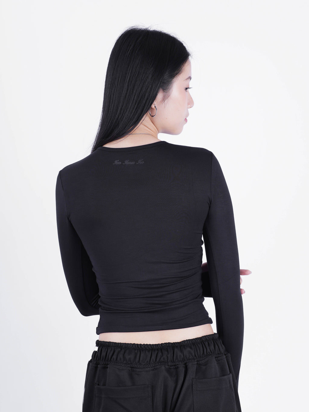 Double Layered Tencel Fitted Top Longsleeve - Jet Black