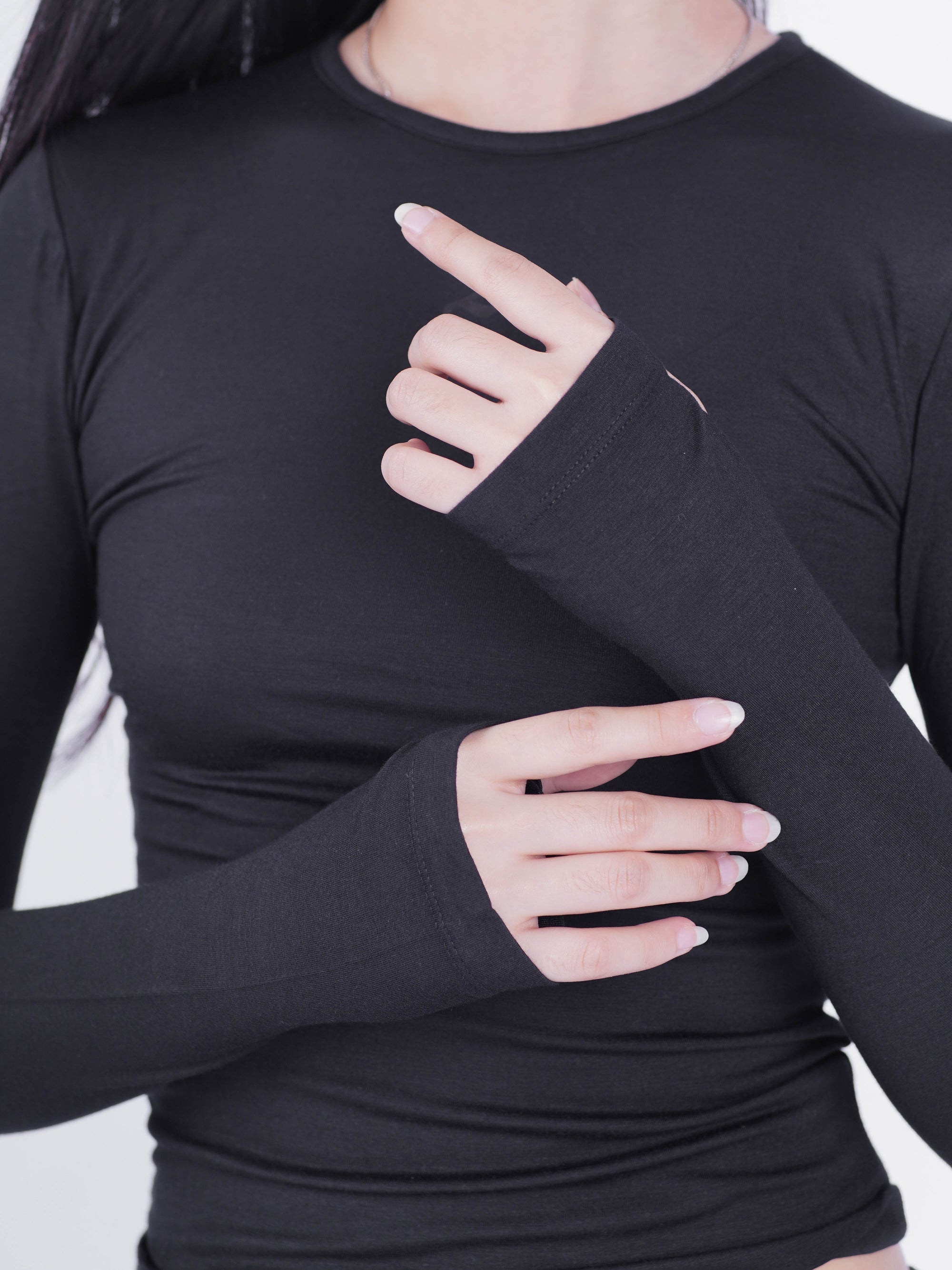 Double Layered Tencel Fitted Top Longsleeve - Jet Black