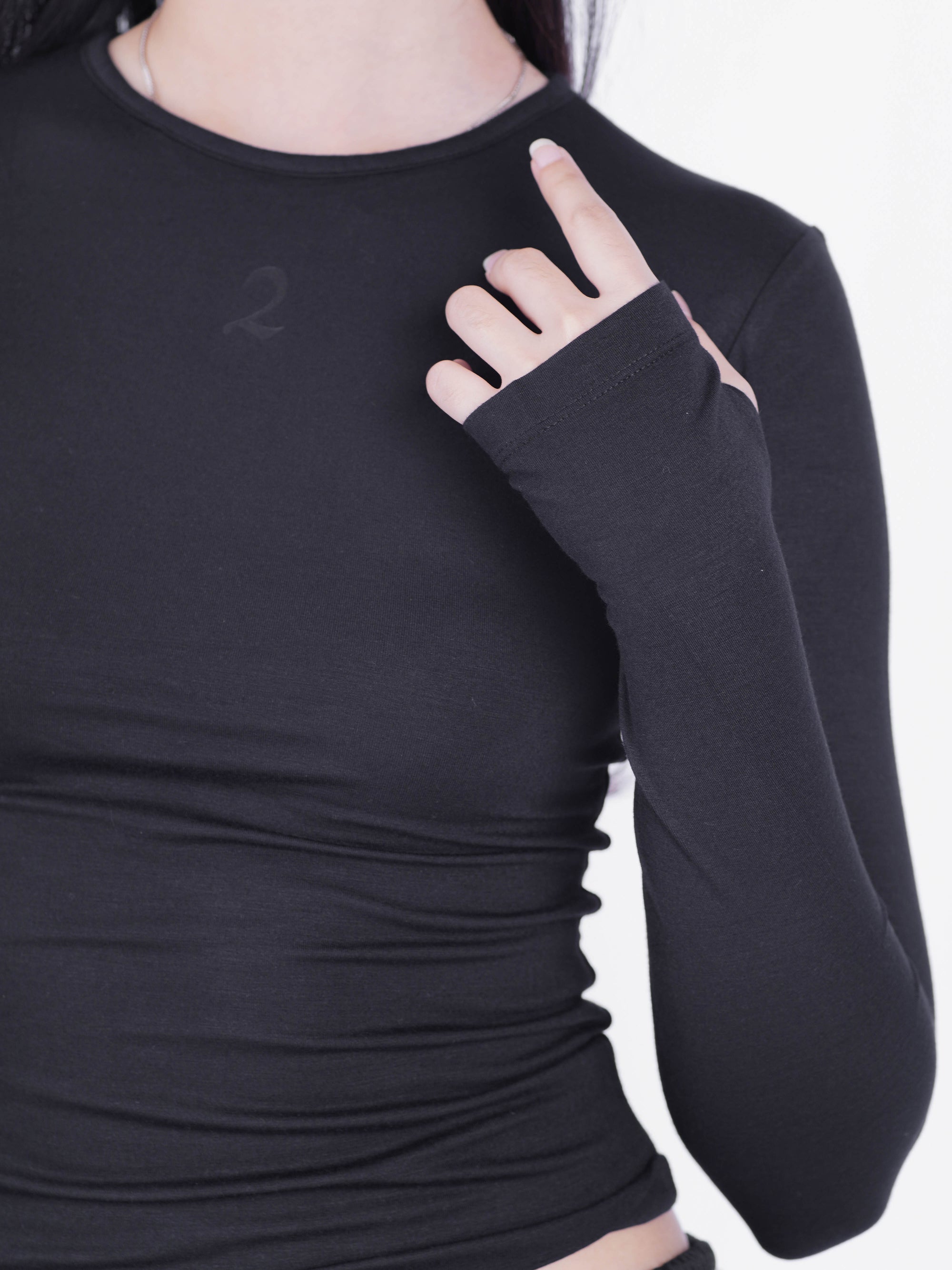 Double Layered Tencel Fitted Top Longsleeve - Jet Black