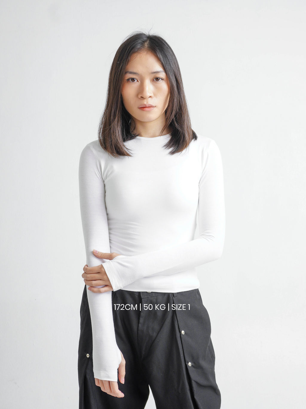 Double Layered Tencel Fitted Top Longlseeve - White