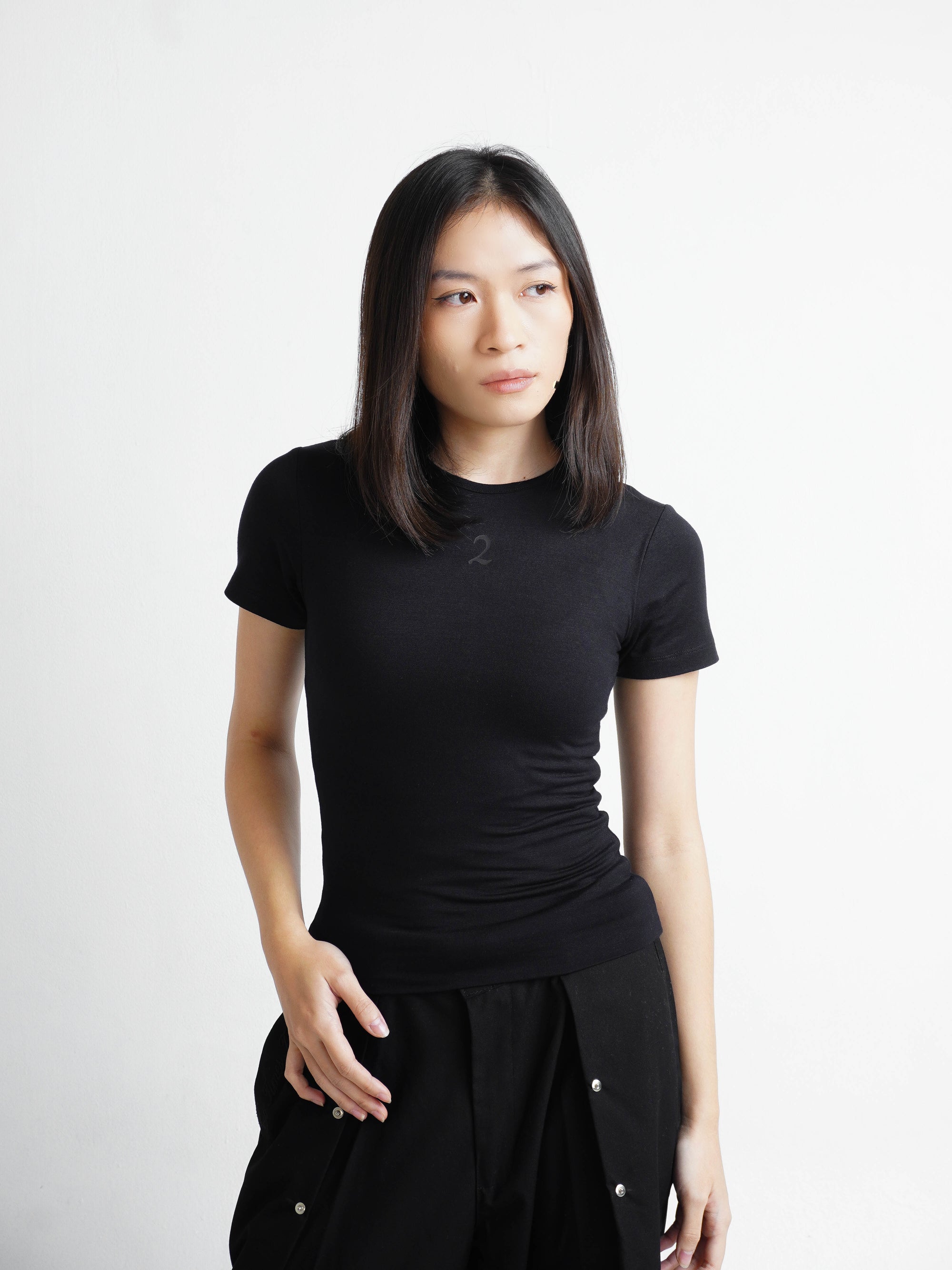 Double Layered Tencel Fitted Top Shortsleeve - Jet Black