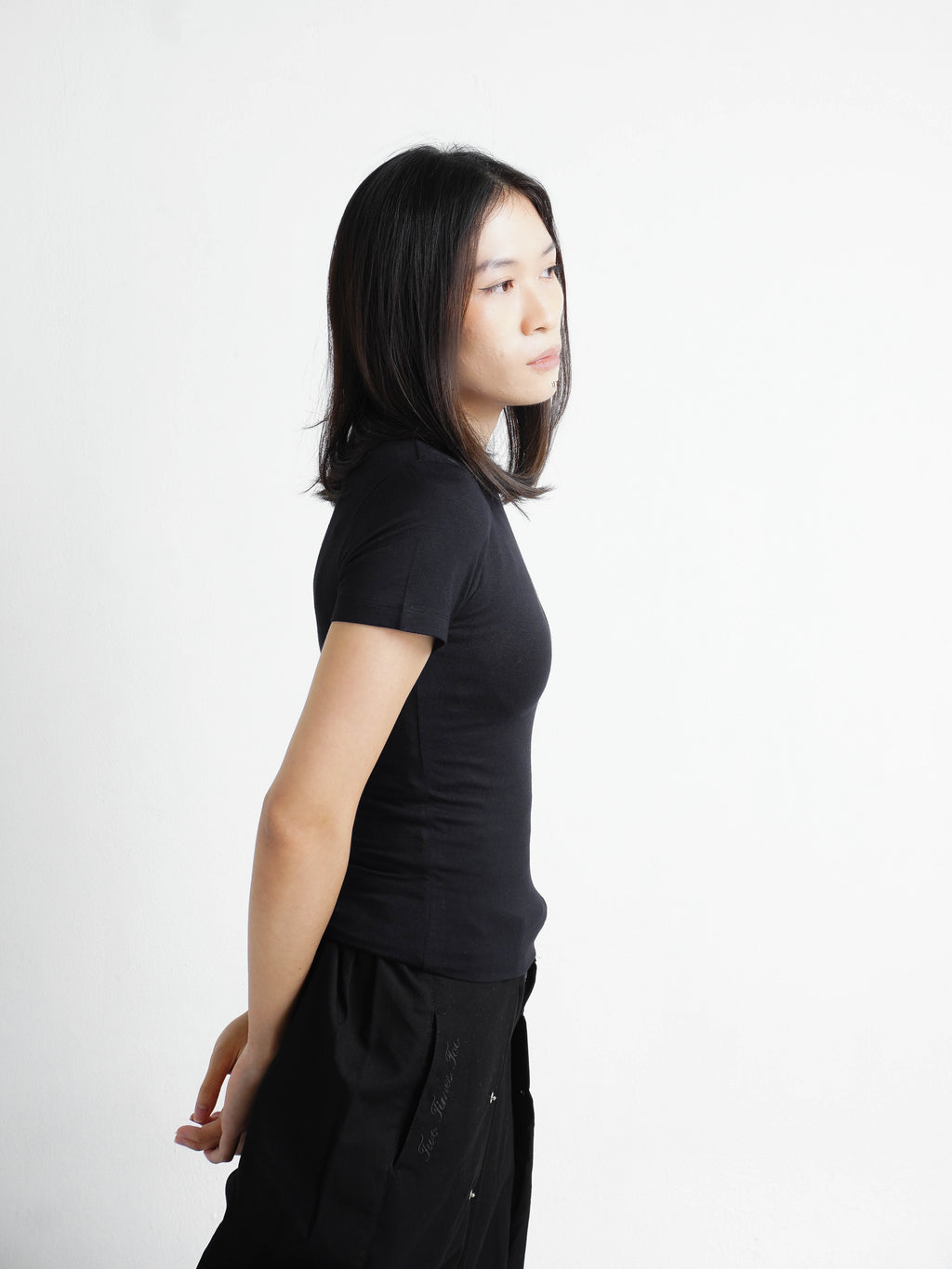 Double Layered Tencel Fitted Top Shortsleeve - Jet Black
