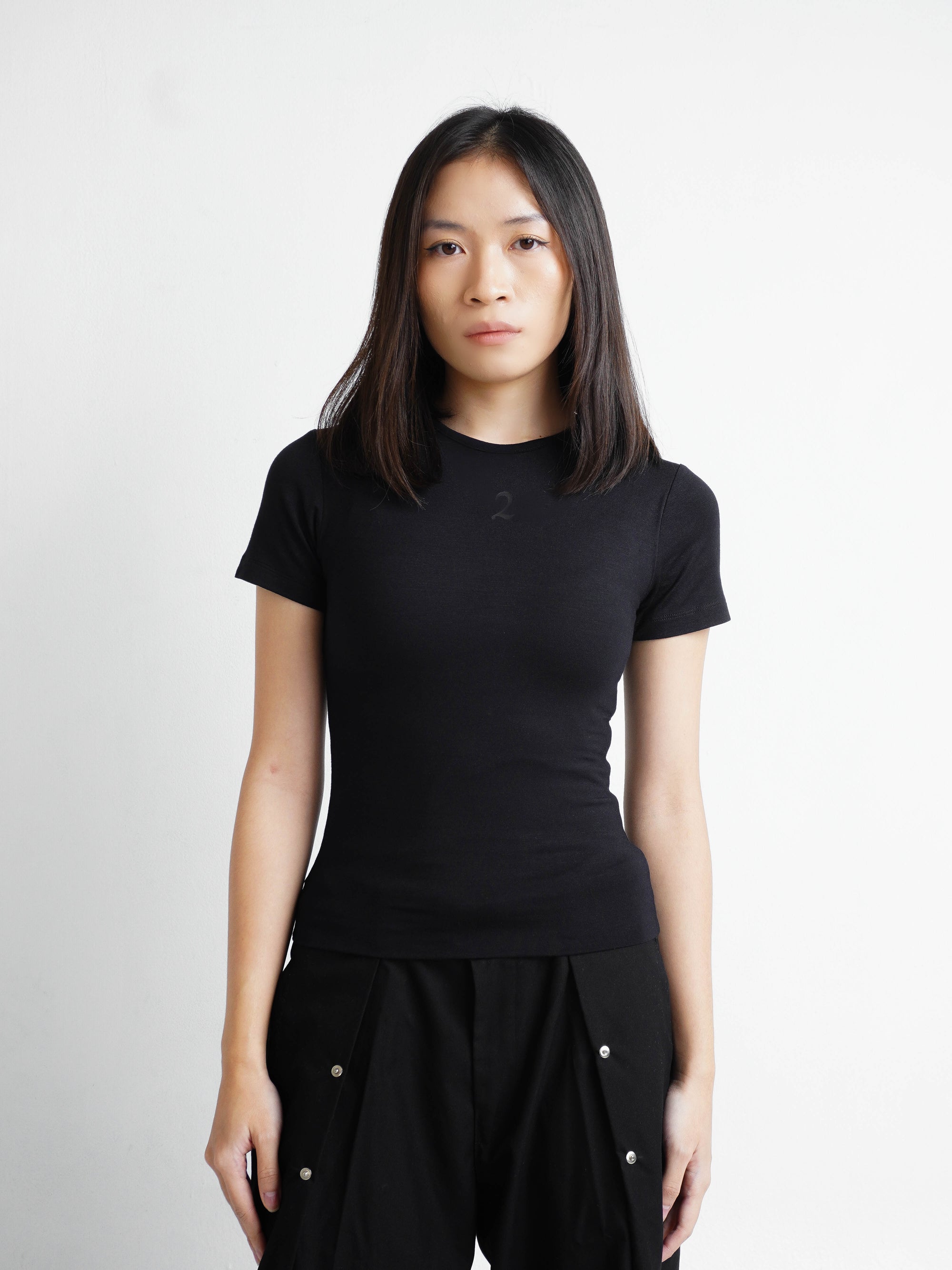 Double Layered Tencel Fitted Top Shortsleeve - Jet Black