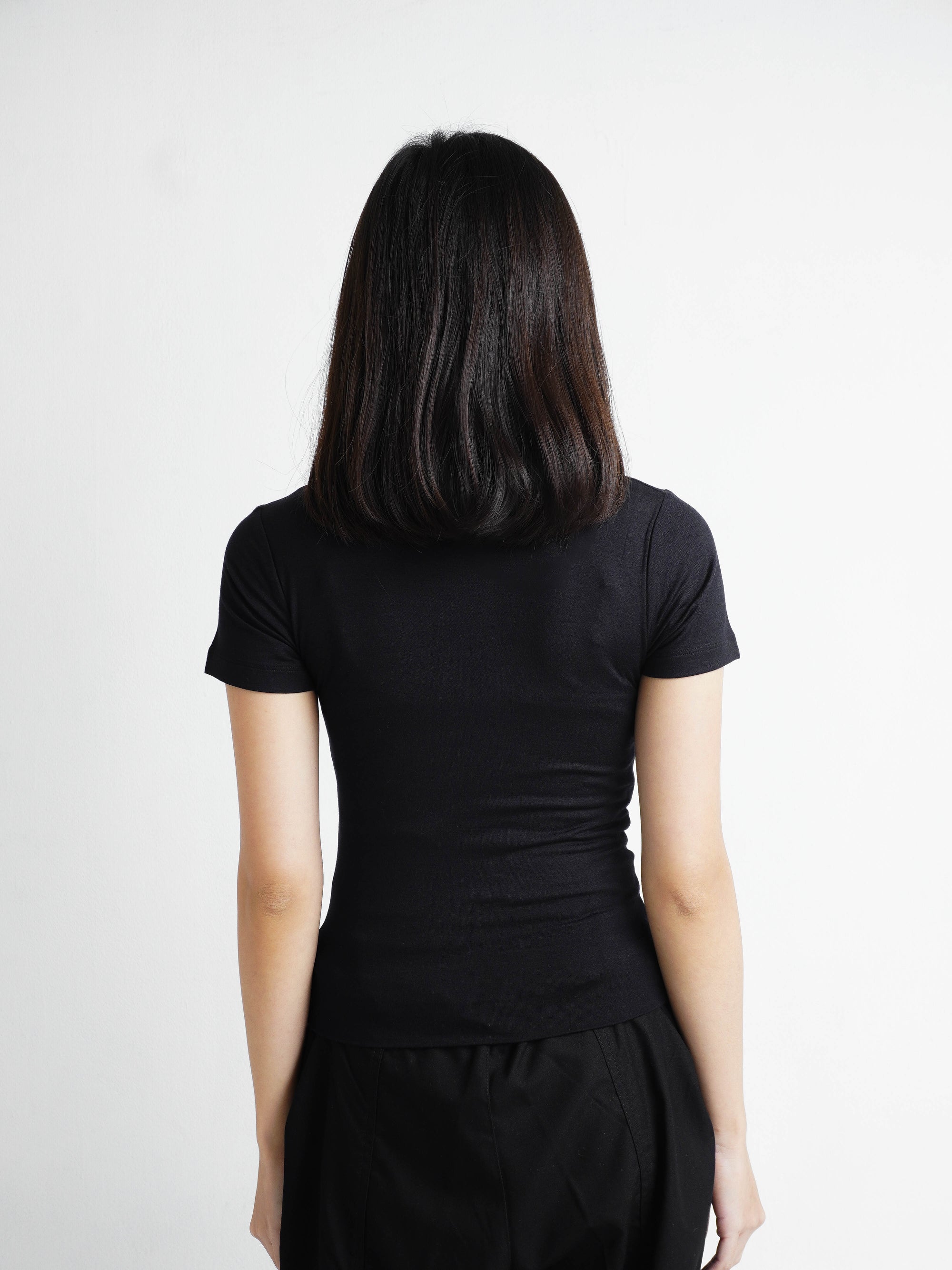 Double Layered Tencel Fitted Top Shortsleeve - Jet Black