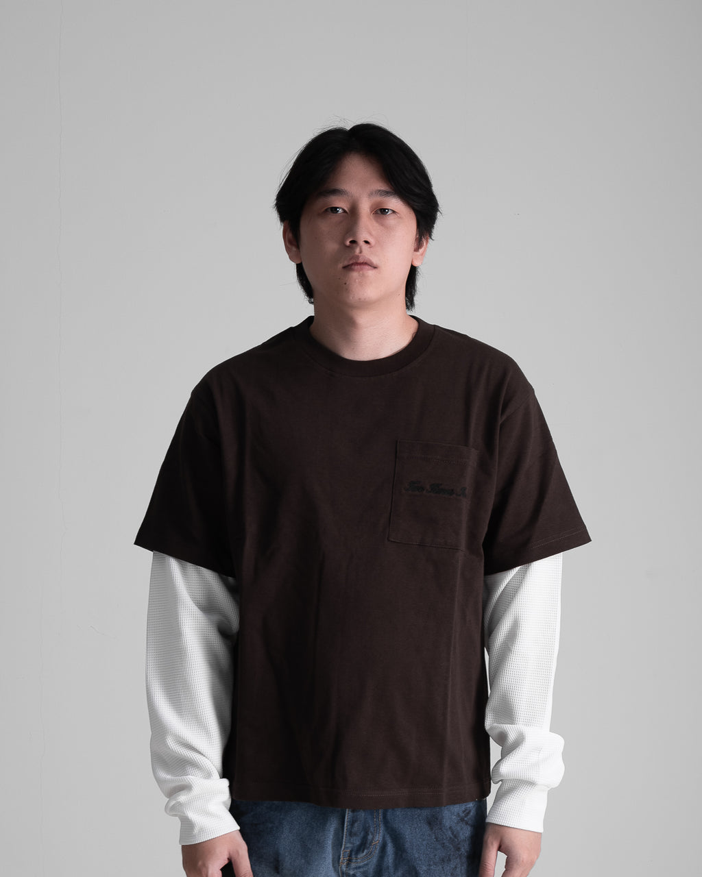 Double Layered Waffle Longsleeve - Brown/White