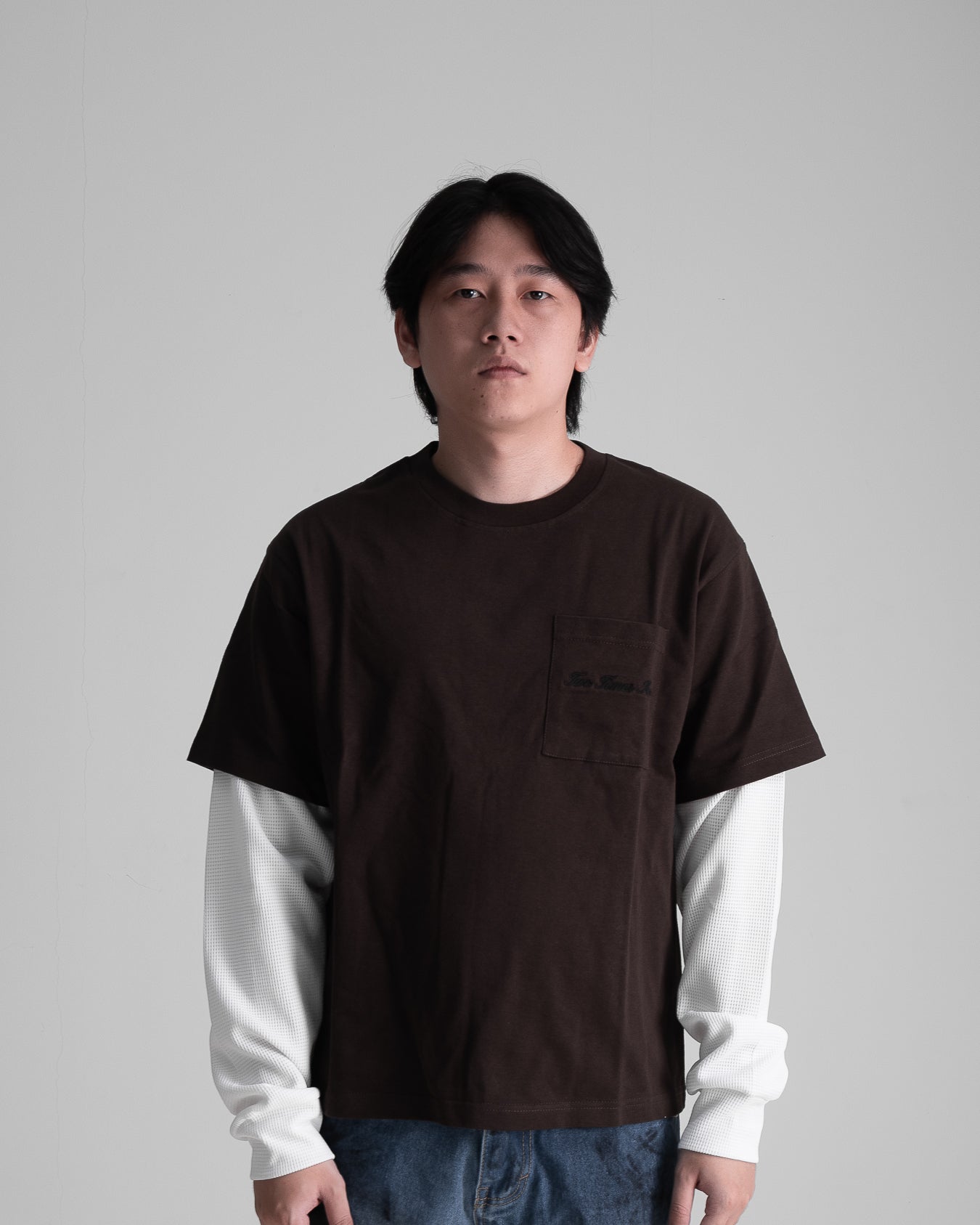 Double Layered Waffle Longsleeve - Brown/White