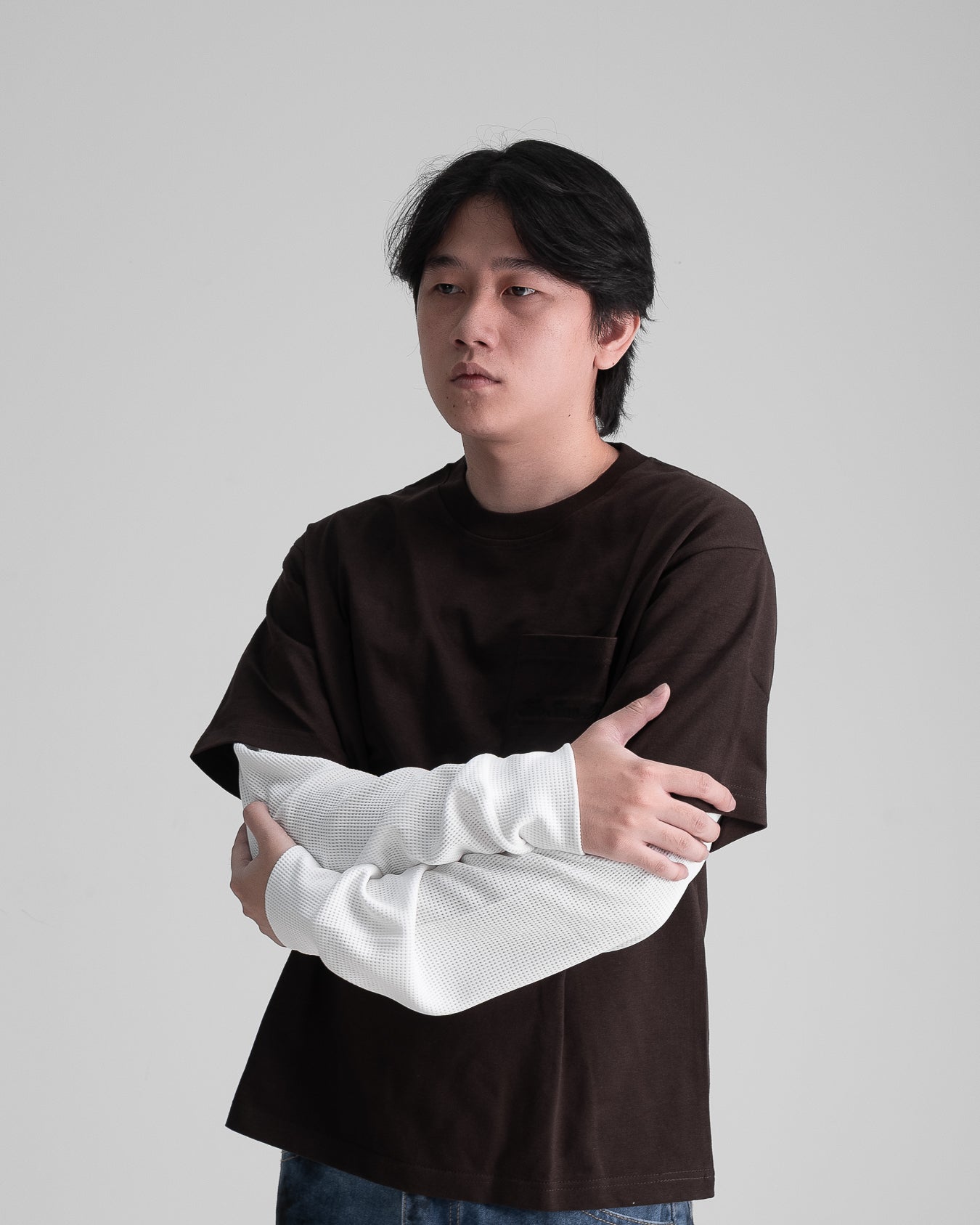 Double Layered Waffle Longsleeve - Brown/White