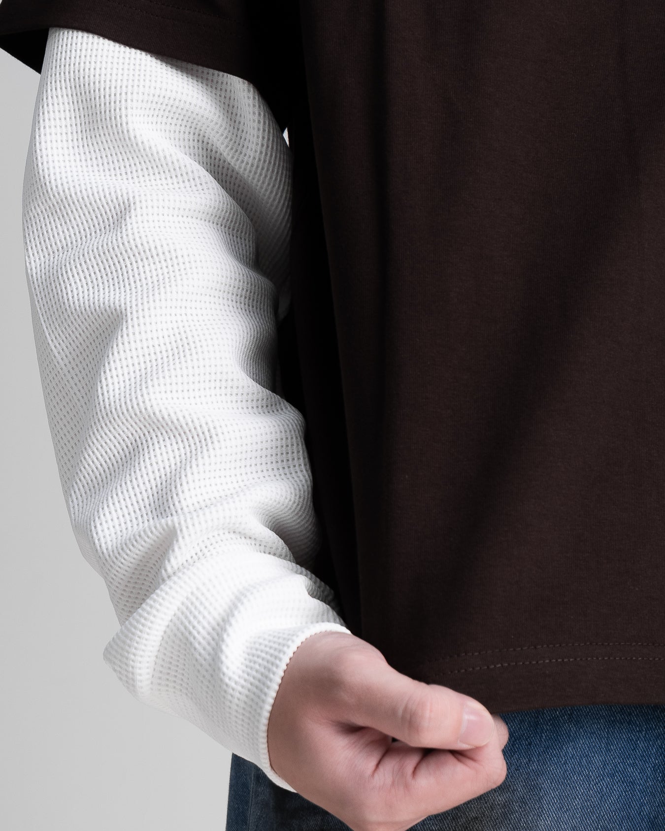 Double Layered Waffle Longsleeve - Brown/White