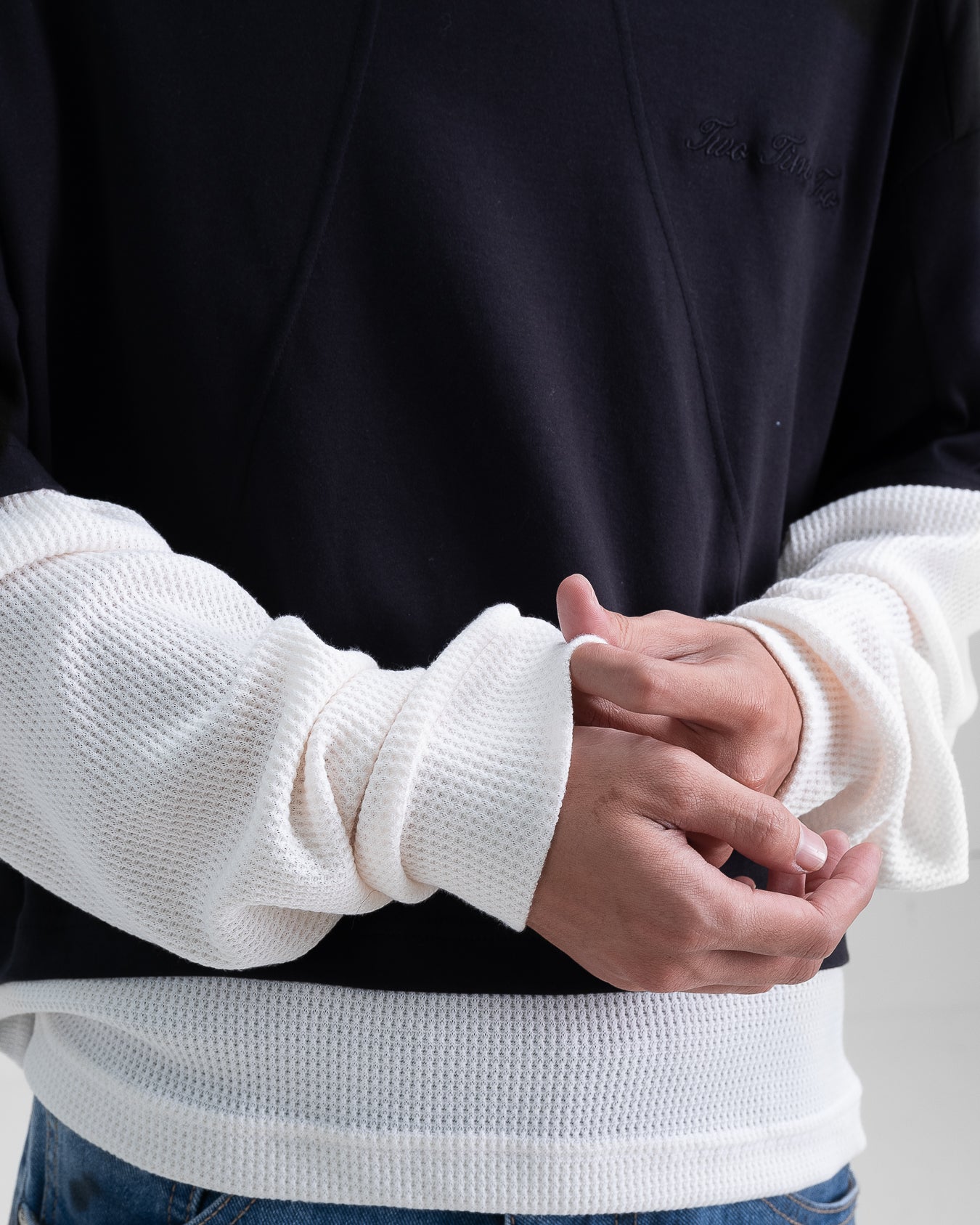 Double Layered Waffle Black/Broken White (Men)