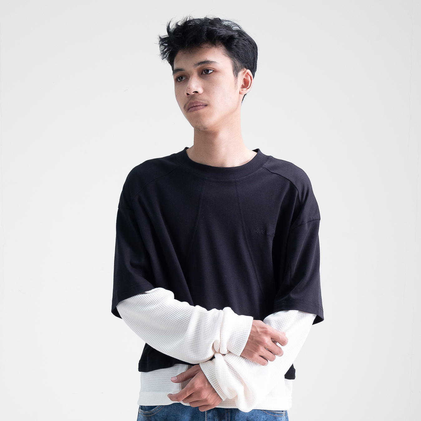 Double Layered Waffle Black/Broken White (Men)