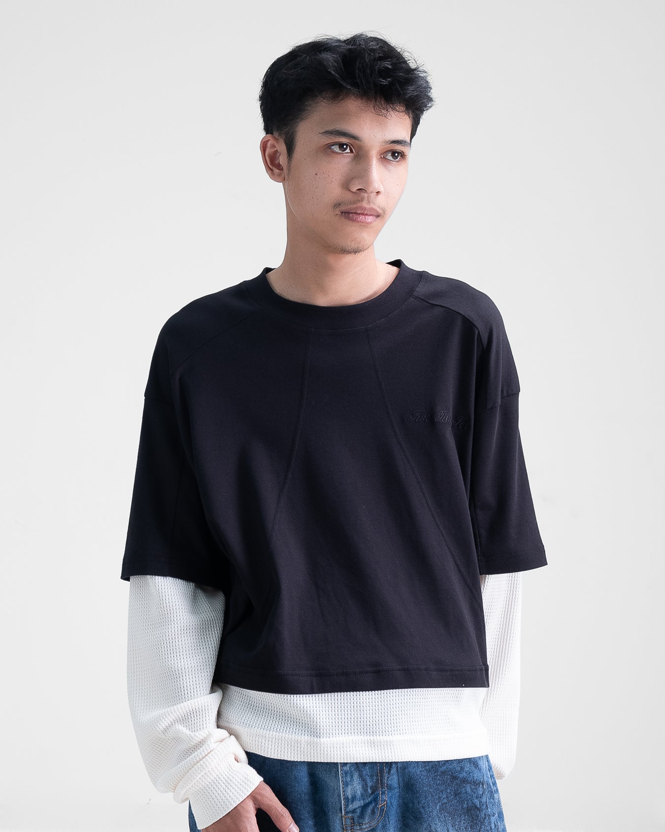 Double Layered Waffle Black/Broken White (Men)