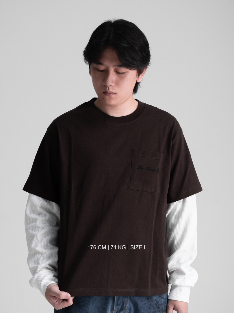 Double Layered Waffle Longsleeve - Brown/White