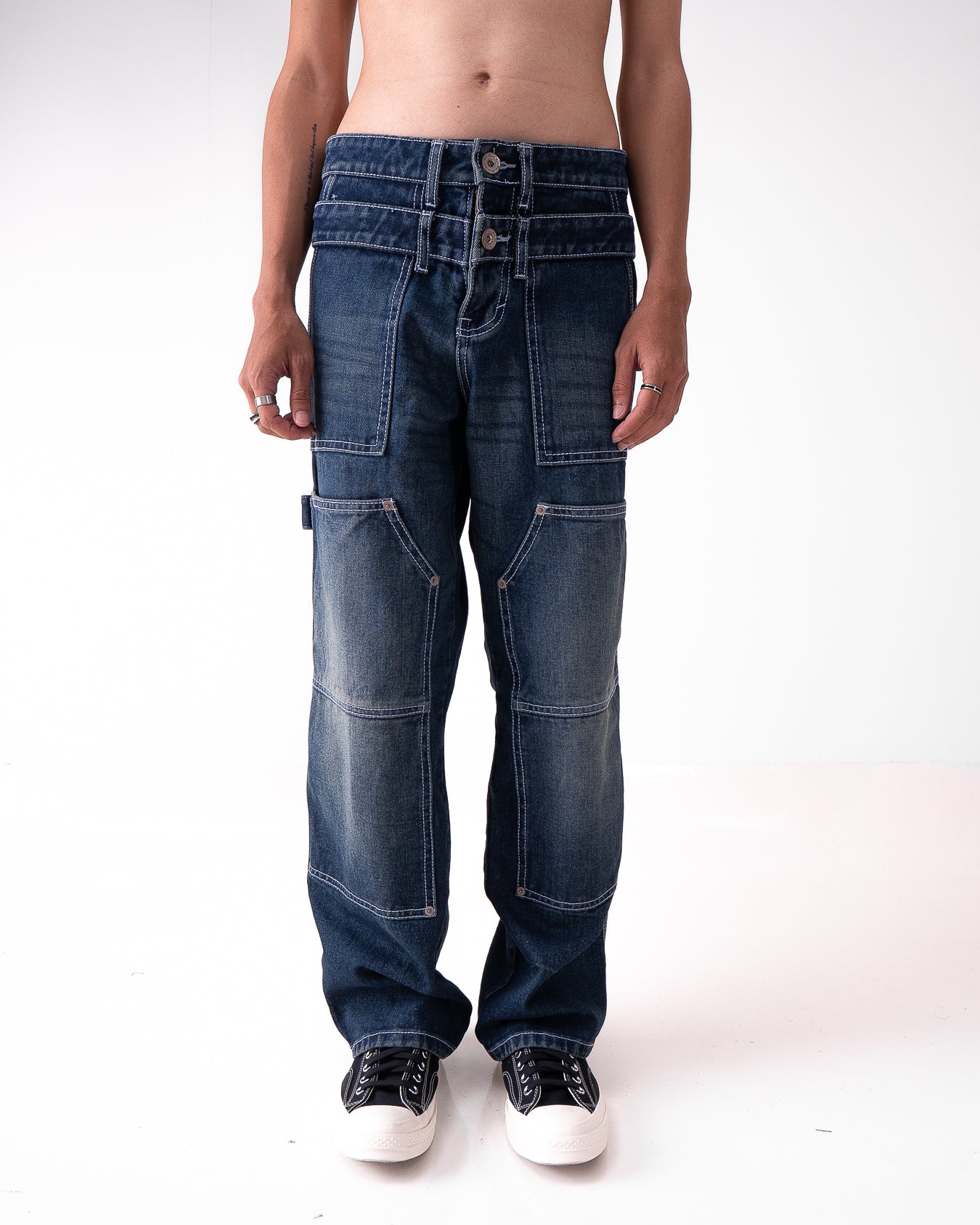 Double Knee Washed Denim Vintage Blue