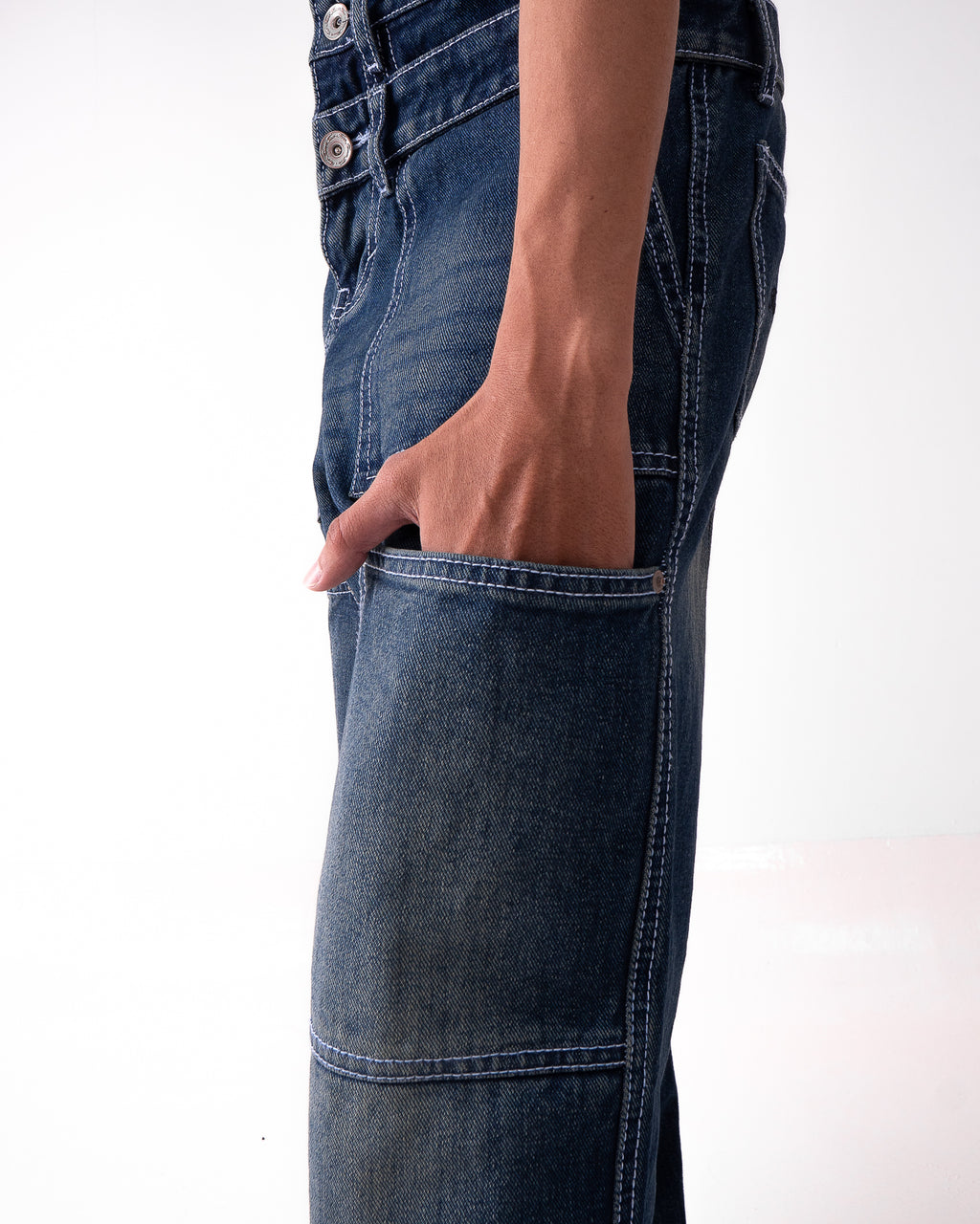 Double Knee Washed Denim Vintage Blue