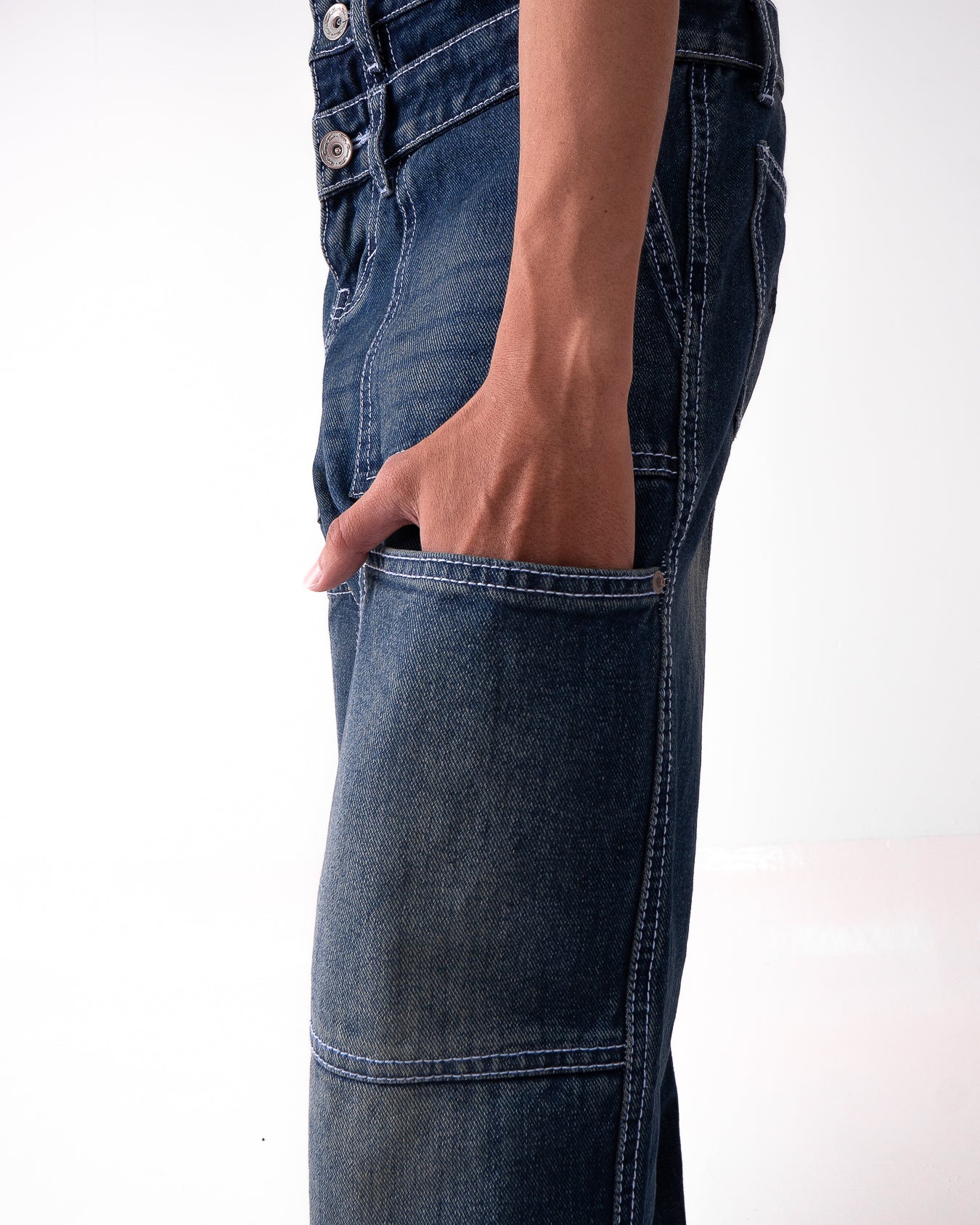 Double Knee Washed Denim Vintage Blue