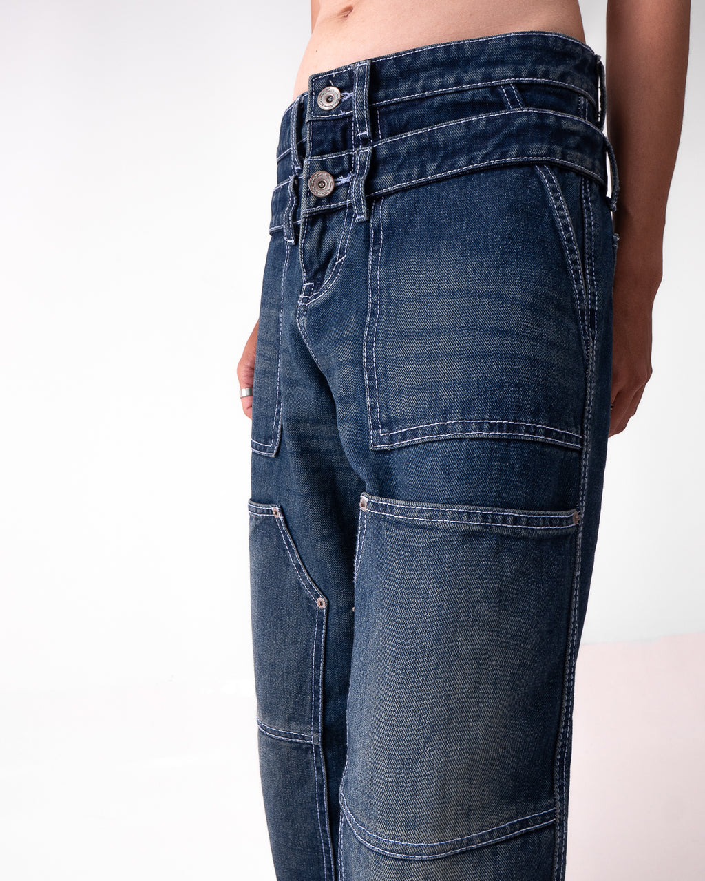 Double Knee Washed Denim Vintage Blue